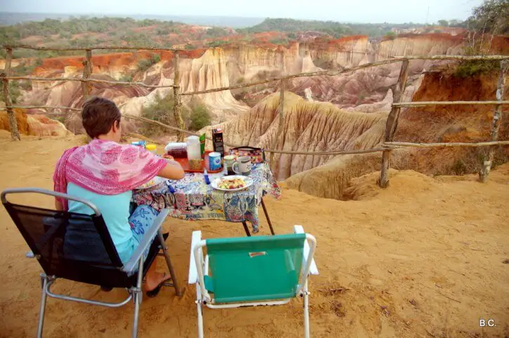 Breakfast with the rising sun at the deserted Marafa Depression in Kenya.