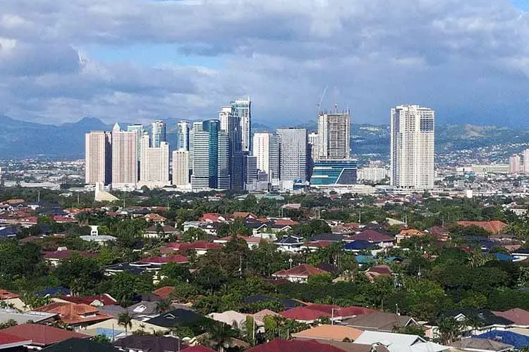 Skyline of Eastwood City in Bagumbayan, Quezon City taken from the 12th floor of the MERALCO Building along Ortigas Avenue, Mandaluyong.