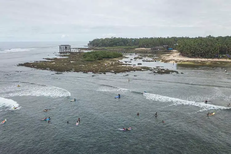 Aerial of Cloud 9 beach surfing spot