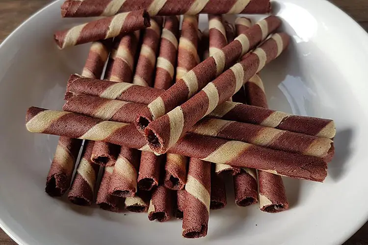 Chocolate-filled barquillos from the Philippines