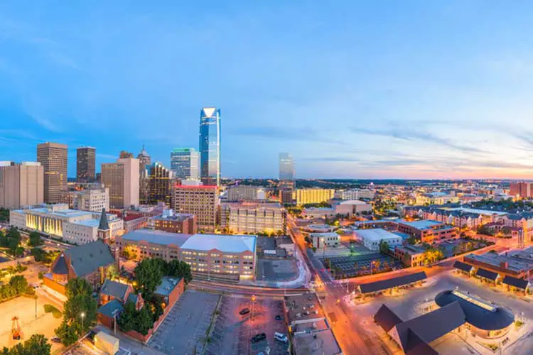 Oklahoma, USA downtown skyline at twilight.