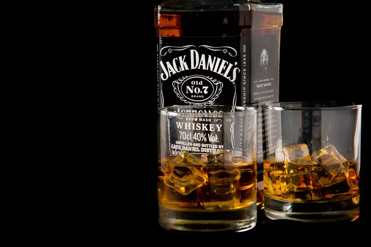 Jack Daniel's whiskey bottle and glass 